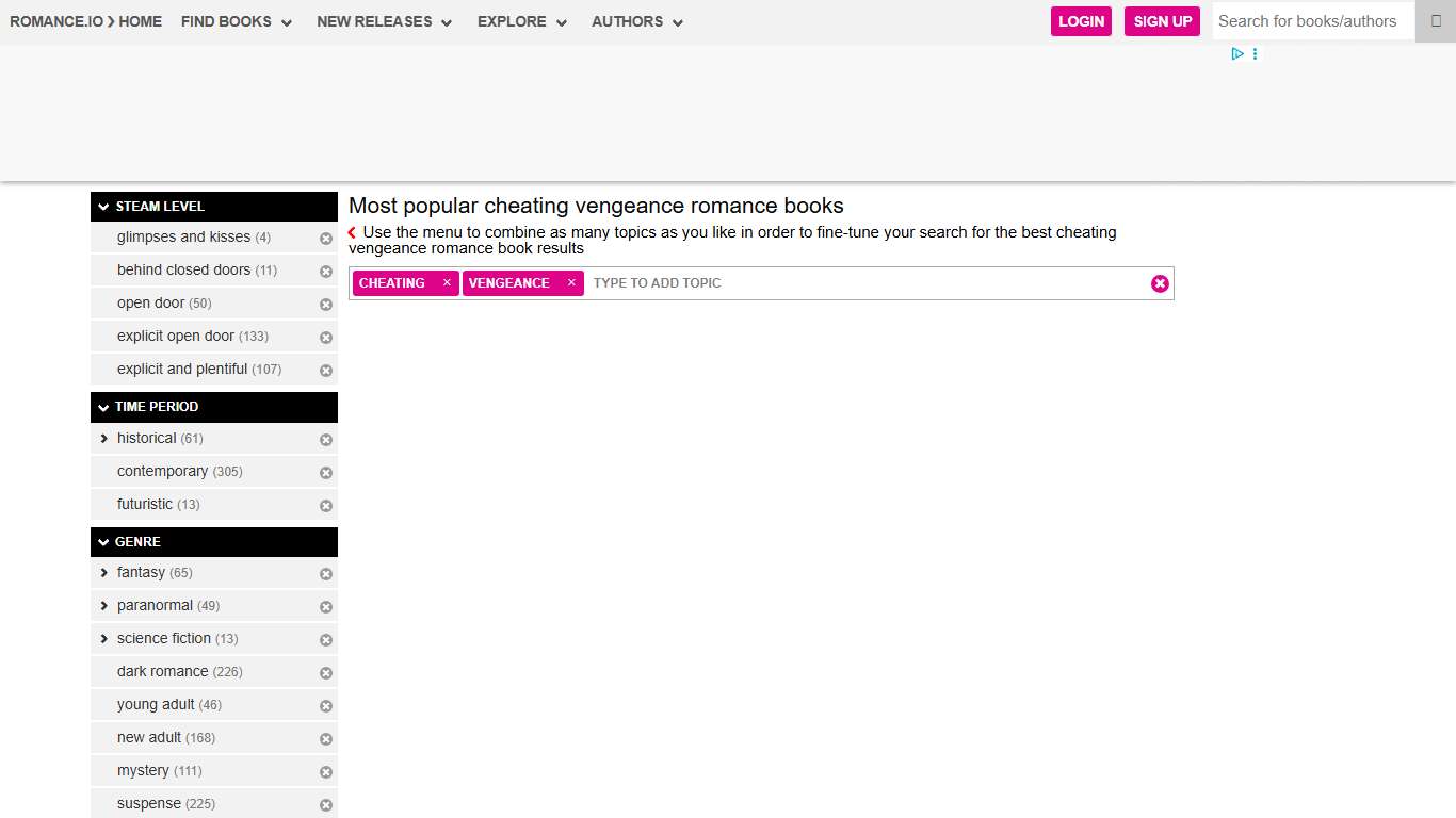 BookFinder: Find the best cheating vengeance romance books by content tropes and spice level